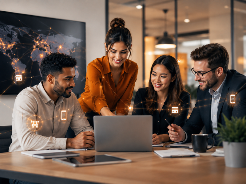 Team collaborating on digital product distribution